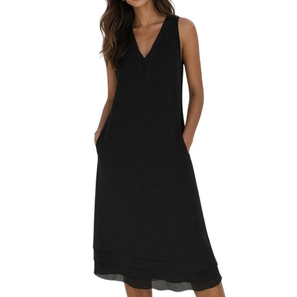 Vince Black Silk Blend Dress Sleeveless V Neck Minimalist Size S Quiet Luxury